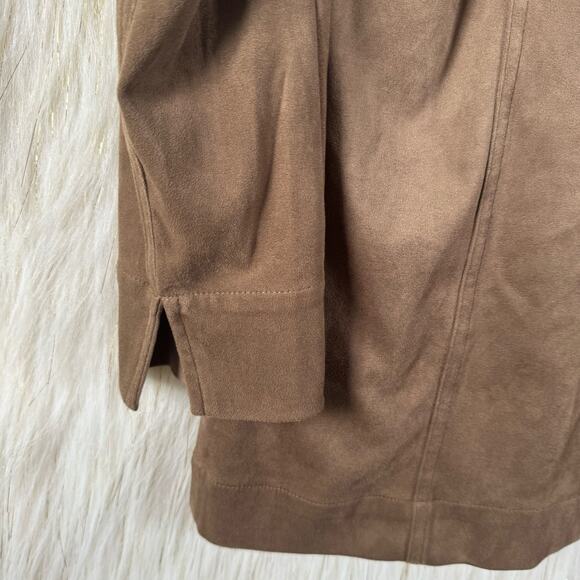 Lysse Abigail Vegan Suede Button Down Vegan Suede Jacket 4 Way Stretch Brown M - Picture 4 of 7